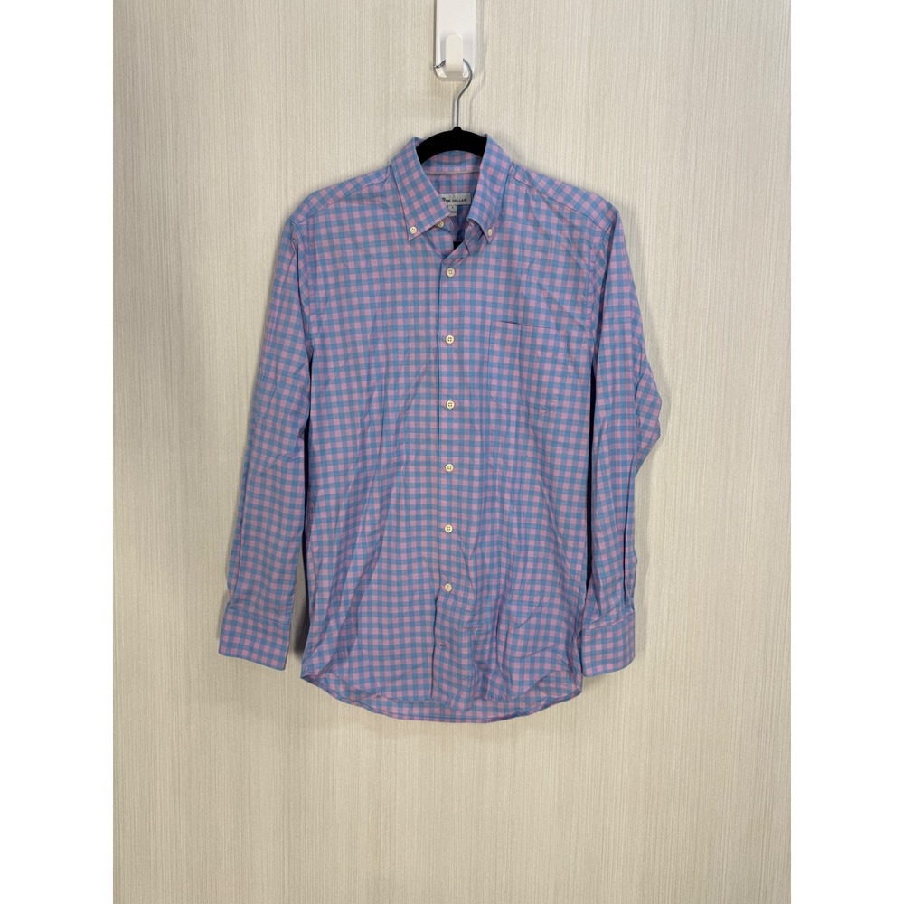Peter Millar Mens Small Pink Blue Gingham Check Stretch Button Down Shirt